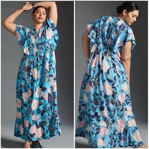 Anthropologie Maeve The Cassandra Maxi Dress M Botanical Blue Floral Resortwear
